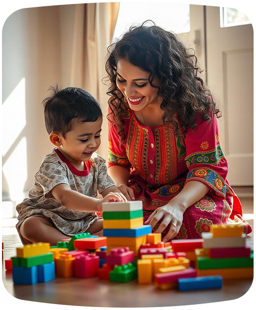 Woman and child playing